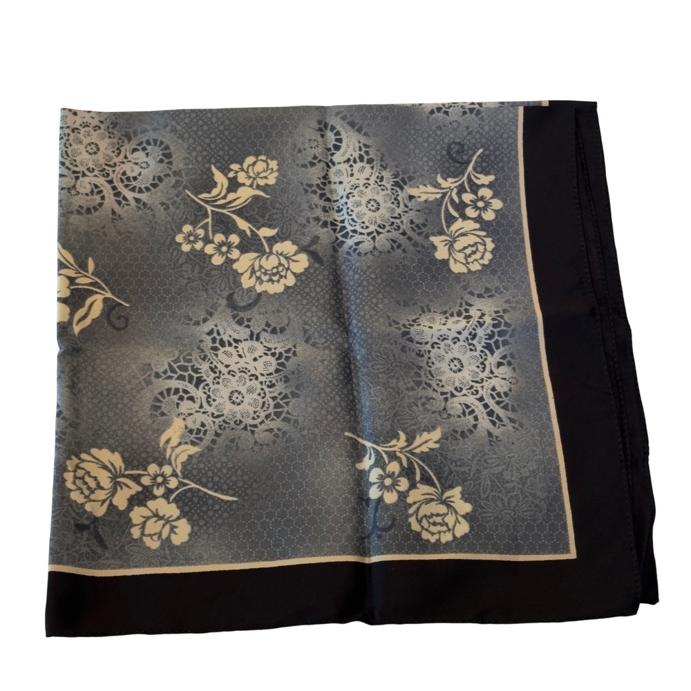 George Made in Italy Blue Floral Lace Print Square Scarf 100% Cottagecore Chic